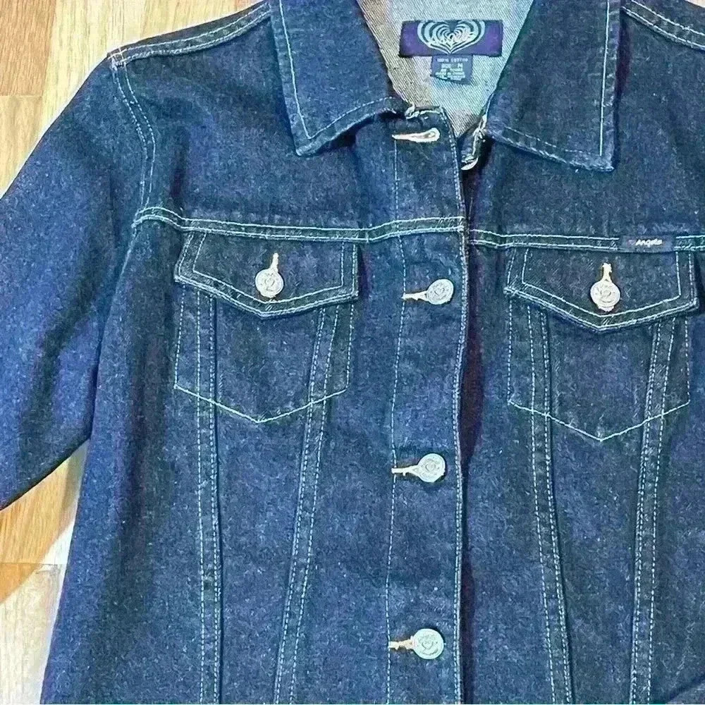 Vintage 90’s Denim Jean Jacket Dark Wash Fitted Cropped Y2K Trucker Size Medium - Picture 4 of 8